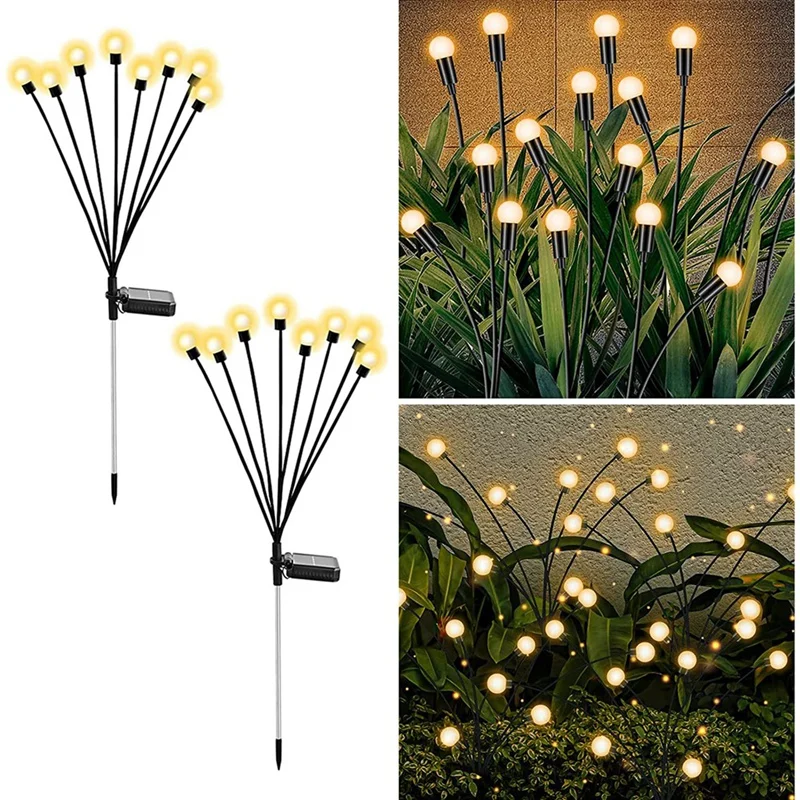 

Firefly Ground Lamp Upgraded 8LED Firefly Lights Solar Outdoor Waterproof, Swaying Lights Decoration, Warm White 2PCS