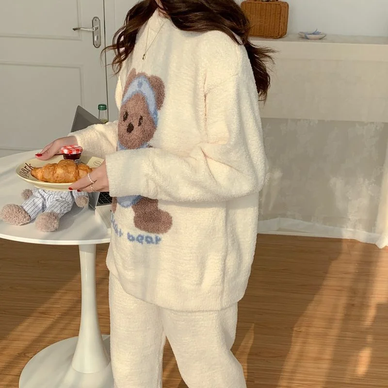 Coral Velvet Kawaii Pajamas Set Woman 2 Pieces Trouser Suits Bear Print Sleepwear Thick Warm Cute Tops + Pants Home Wear
Coral Velvet Kawaii Pajamas Set Woman 2 Pieces Trouser Suits Bear Print Sleepwear Thick Warm Cute Tops + Pants Home Wear