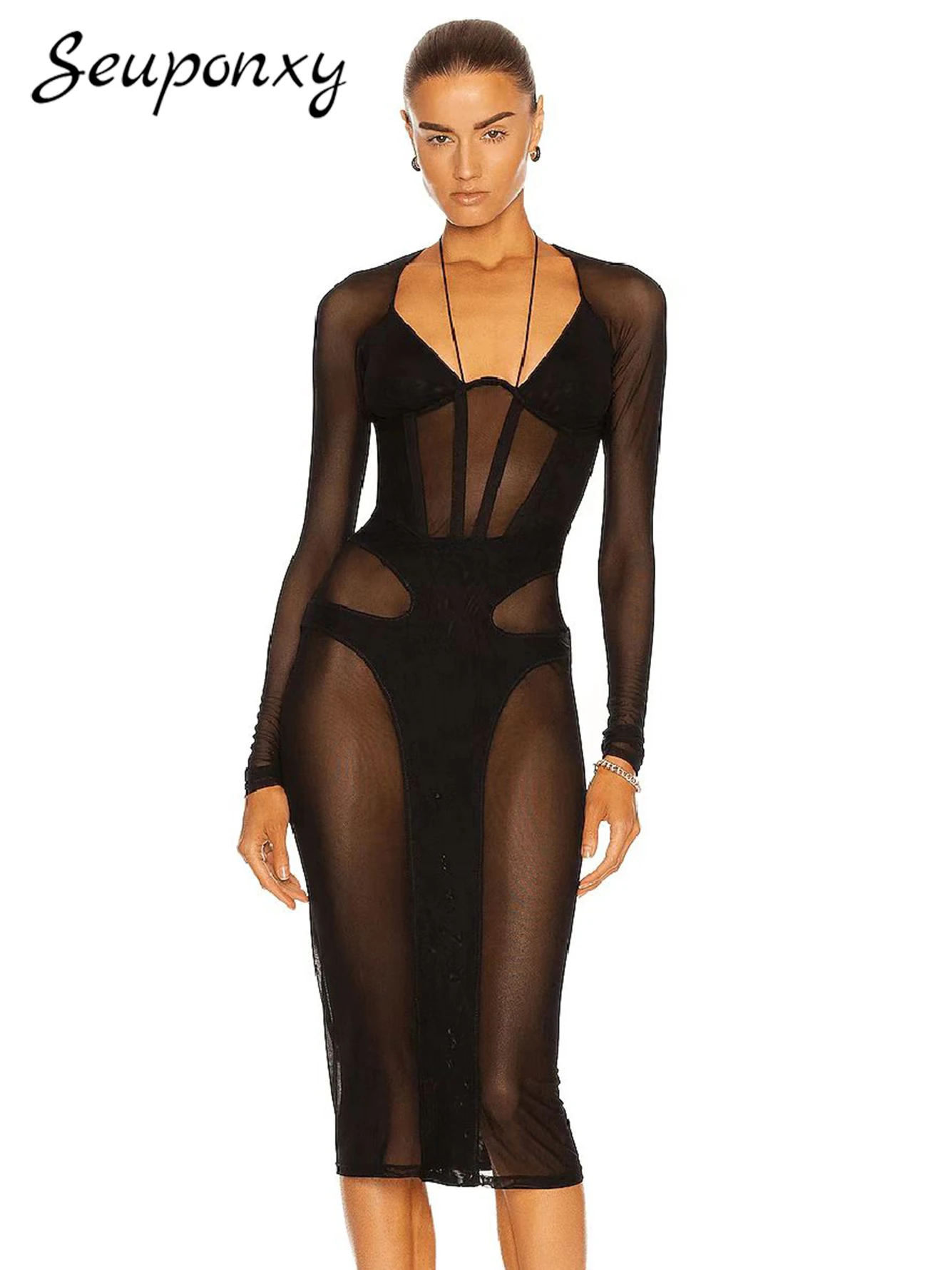 High Quality Summer Black Sexy V Neck Long Sleeve Mesh Velvet Patchwork Bodycon Dress 2022 Elegant Women Celebrity Party Dress
High Quality Summer Black Sexy V Neck Long Sleeve Mesh Velvet Patchwork Bodycon Dress 2022 Elegant Women Celebrity Party Dress