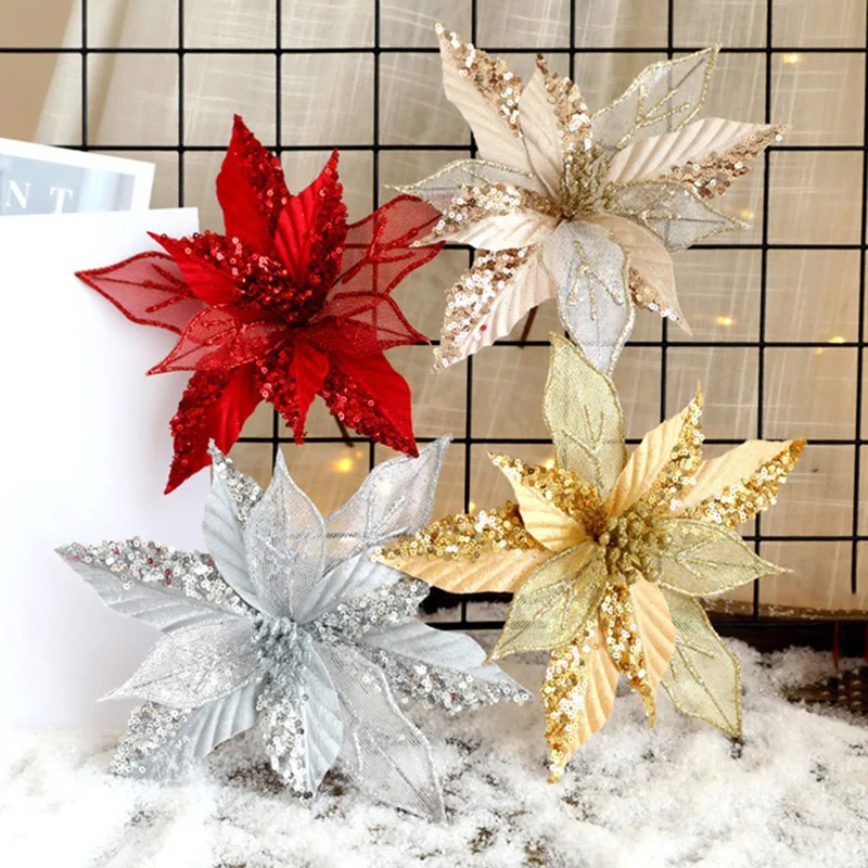 25cm Large Artificial Flowers Christmas Tree Sequins Decoration Xmas Ornament Party Home Decor Fake Flower New Year Wedding Gift
25cm Large Artificial Flowers Christmas Tree Sequins Decoration Xmas Ornament Party Home Decor Fake Flower New Year Wedding Gift
