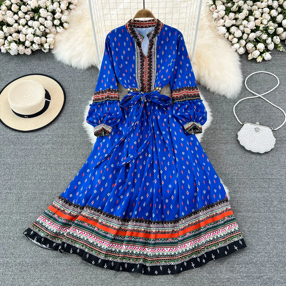 Платье с рукавами-фонариками и принтом с v-образным вырезом в этническом стиле; Весеннее модное приталенное праздничное платье с бантом на талии
Платье с рукавами-фонариками и принтом с v-образным вырезом в этническом стиле; Весеннее модное приталенное праздничное платье с бантом на талии