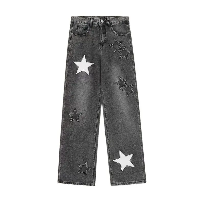 

Женские джинсовые брюки со звездами, прямые мешковатые джинсы в американском стиле ретро, модель Y2K, 2023