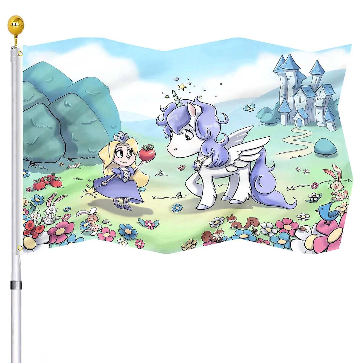 Princess Unicorn Flag Cartoon Castle Forest Flowers Flags Banners with Brass Grommets House Indoor Party Outdoor Decor for Kids
Princess Unicorn Flag Cartoon Castle Forest Flowers Flags Banners with Brass Grommets House Indoor Party Outdoor Decor for Kids
