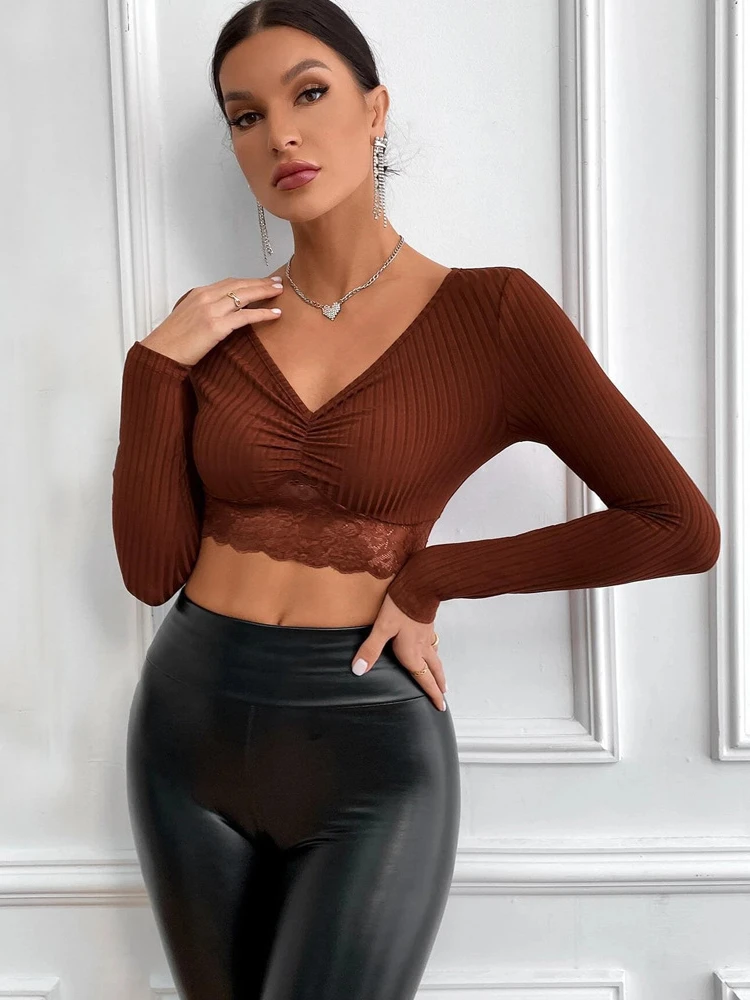 Solid Color Long Sleeve V Neck Bodycon Tee Autumn Exotic Tight Elegant Party Club Luxury Fashion Sexy T-shirts Women Clothe 2022
Solid Color Long Sleeve V Neck Bodycon Tee Autumn Exotic Tight Elegant Party Club Luxury Fashion Sexy T-shirts Women Clothe 2022