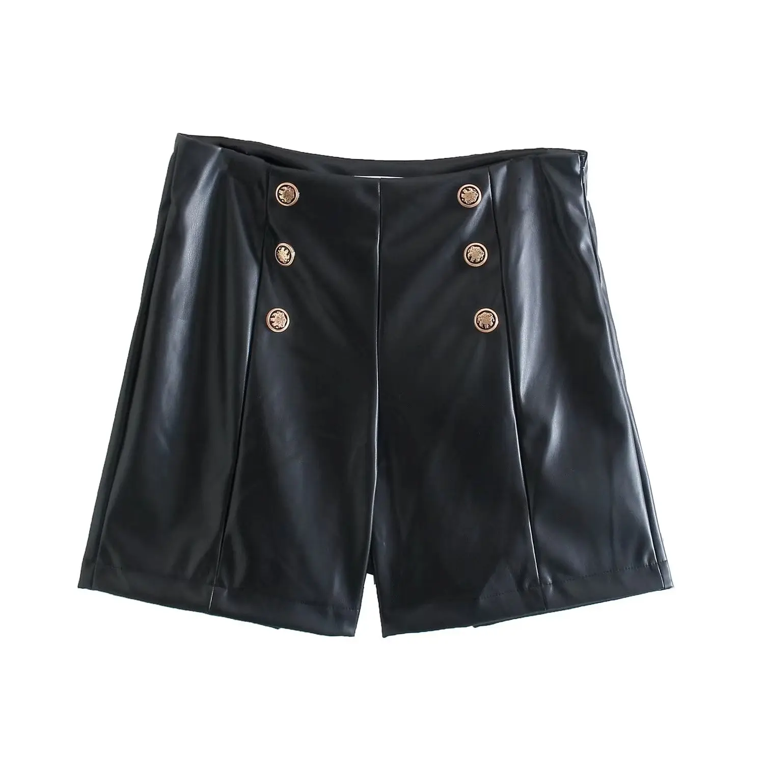 Women Black Pu Leather Shorts Golden Buttons Decorate High Waist Pants pantalones cortos
Women Black Pu Leather Shorts Golden Buttons Decorate High Waist Pants pantalones cortos