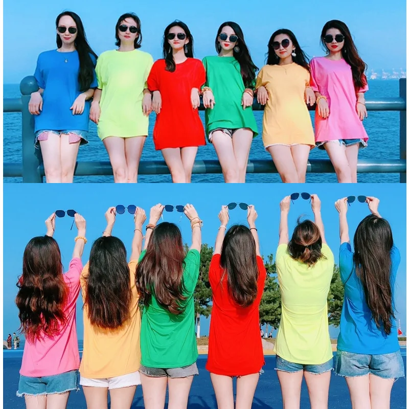 QNPQYX New Cotton Loose Candy Color Women T Shirt Round Collar Party Customized Team Short-sleeved Oversized T Shirt for Couples 
QNPQYX New Cotton Loose Candy Color Women T Shirt Round Collar Party Customized Team Short-sleeved Oversized T Shirt for Couples