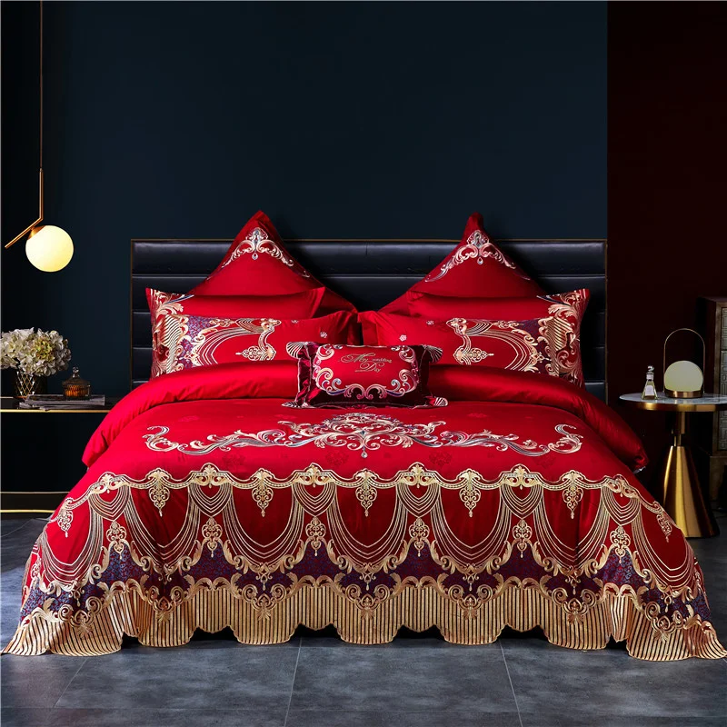 Luxury 4/6/9Pcs Chinese Wedding Satin Egyptian Cotton Golden Embroidery Bedding Set Quilt Cover Quilted Bedspread Or Bed Linen
Luxury 4/6/9Pcs Chinese Wedding Satin Egyptian Cotton Golden Embroidery Bedding Set Quilt Cover Quilted Bedspread Or Bed Linen