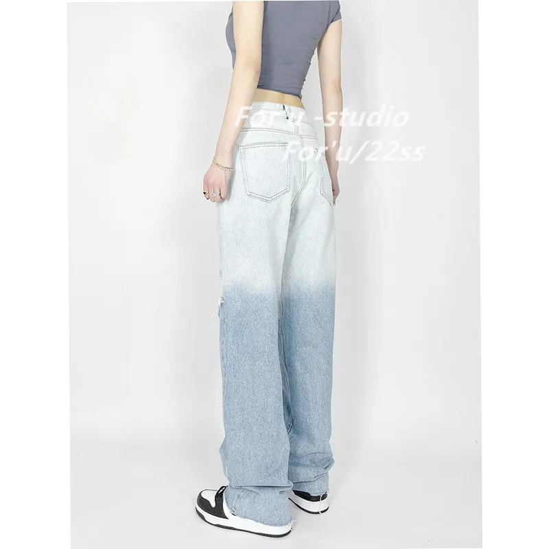 Весенние прямые перфорированные джинсы с высокой талией для девочек 
Весенние прямые перфорированные джинсы с высокой талией для девочек