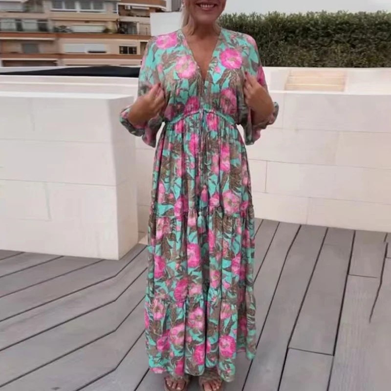 Spring Floral Print Pleated Bohemian Long Dress Women V Neck Buttons High Waist Maxi Dress Summer 3/4 Sleeve Office Lady Dresses
Spring Floral Print Pleated Bohemian Long Dress Women V Neck Buttons High Waist Maxi Dress Summer 3/4 Sleeve Office Lady Dresses