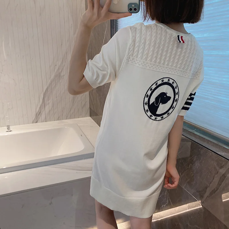High Quality TB Fashion Four-stripe Short-sleeved Knitted Dress Women's New Summer Temperament Casual Loose and Versatile Trend
High Quality TB Fashion Four-stripe Short-sleeved Knitted Dress Women's New Summer Temperament Casual Loose and Versatile Trend