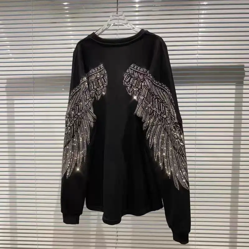 Black Hoodie Women's 2023 Spring New Back Eagle Wings Rhinestone Loose Crew Neck Pullover Sweatshirt Tops Female Streetwear Coat
Black Hoodie Women's 2023 Spring New Back Eagle Wings Rhinestone Loose Crew Neck Pullover Sweatshirt Tops Female Streetwear Coat