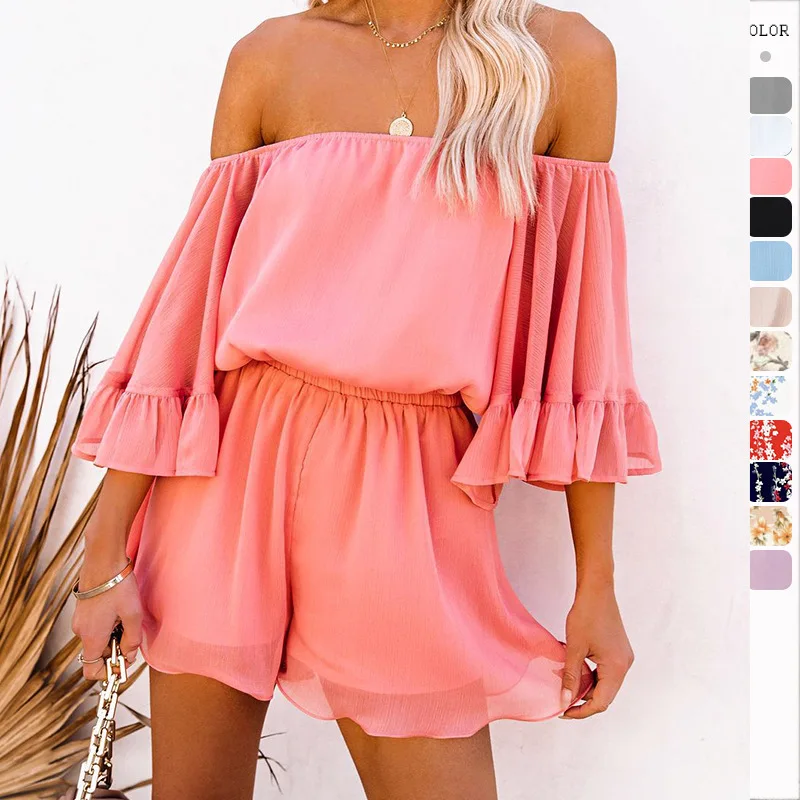 Summer Thin Chiffon Short Jumpsuits Women Loose Casual Solid Color Off Shoulder Playsuits Ruffles Plus Size Short Sleeve Rompers
Summer Thin Chiffon Short Jumpsuits Women Loose Casual Solid Color Off Shoulder Playsuits Ruffles Plus Size Short Sleeve Rompers