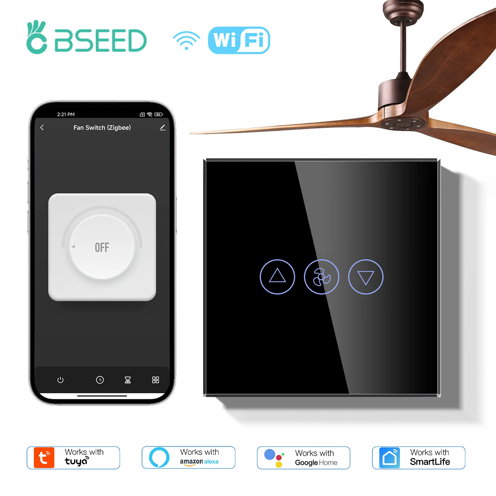 BSEED Tuya Wi-Fi контроллер скорости потолочного вентилятора умный переключатель сенсорное стекло работает Alexa Echo Google Home Smart Life Стандарт ЕС
BSEED Tuya Wi-Fi контроллер скорости потолочного вентилятора умный переключатель сенсорное стекло работает Alexa Echo Google Home Smart Life Стандарт ЕС