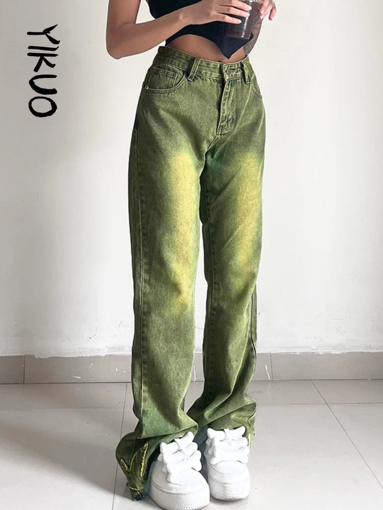 YIKUO Forest Green Fairycore Flared Jeans Retro Aesthetic Y2K High Waist Denim Pants Embroidery Chic Design Womens Trousers
YIKUO Forest Green Fairycore Flared Jeans Retro Aesthetic Y2K High Waist Denim Pants Embroidery Chic Design Womens Trousers