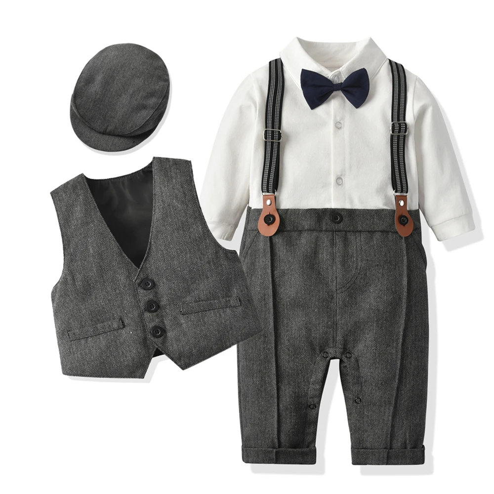 Baby Boy Formal Clothes Set Newborn Boys Gentleman Birthday Romper Outfit With Hat Vest Long Sleeve Infant Jumpsuit Suits Dress
Baby Boy Formal Clothes Set Newborn Boys Gentleman Birthday Romper Outfit With Hat Vest Long Sleeve Infant Jumpsuit Suits Dress