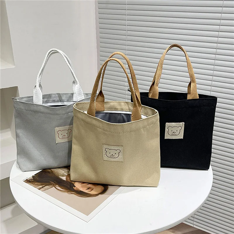 Women Canvas Handbags, Cartoon Bear Patch Pattern Zipper Closure Large Capacity Tote Lunch Bag, 5 Colors
Women Canvas Handbags, Cartoon Bear Patch Pattern Zipper Closure Large Capacity Tote Lunch Bag, 5 Colors