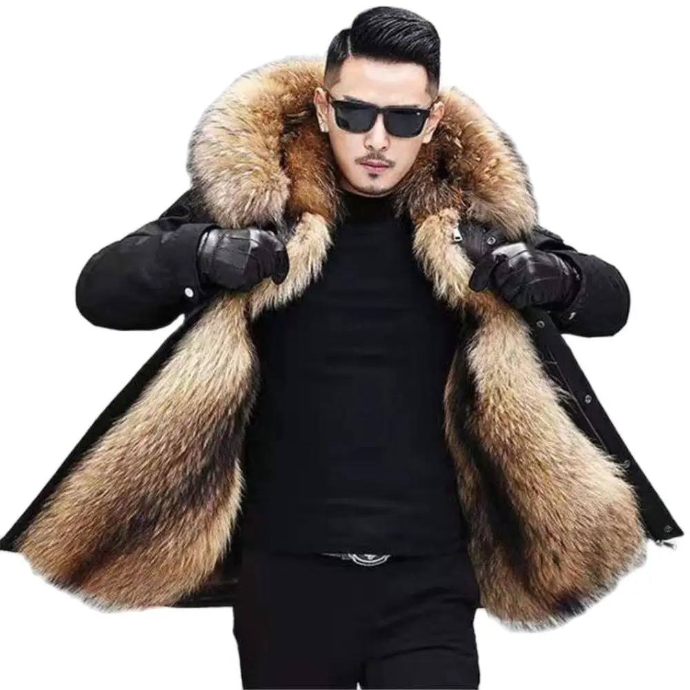 

2022 Winter Top Hot Sale Parka Men Thick Cotton Coat Big Fake Fur Raccoon Hooded Coat To Keep Warm For Russian Jacket Clothing