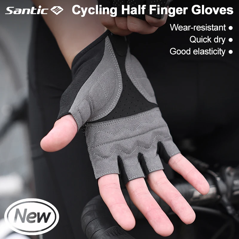 

Santic Fingerless Gloves Shock-absorbing Quick Dry Bicycle Gloves Elasticity Men's Cycling Gloves MTB Road Bicycle Accessories