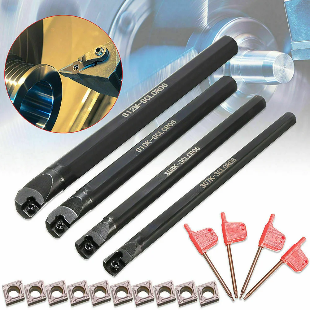 4pcs 7/8/10/12mm SCLCR06 Turning Tool Lathe Boring Bar Lathe Cutter Turning Rod + 10Pcs CCMT0602 Carbide Inserts
4pcs 7/8/10/12mm SCLCR06 Turning Tool Lathe Boring Bar Lathe Cutter Turning Rod + 10Pcs CCMT0602 Carbide Inserts