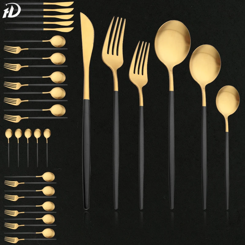 Black Gold 36Pcs Matte Flatware Dinnerware Set Knife Dessert Fork Spoon Dinner Set Stainless Steel Tableware Kitchen Cutlery Set
Black Gold 36Pcs Matte Flatware Dinnerware Set Knife Dessert Fork Spoon Dinner Set Stainless Steel Tableware Kitchen Cutlery Set