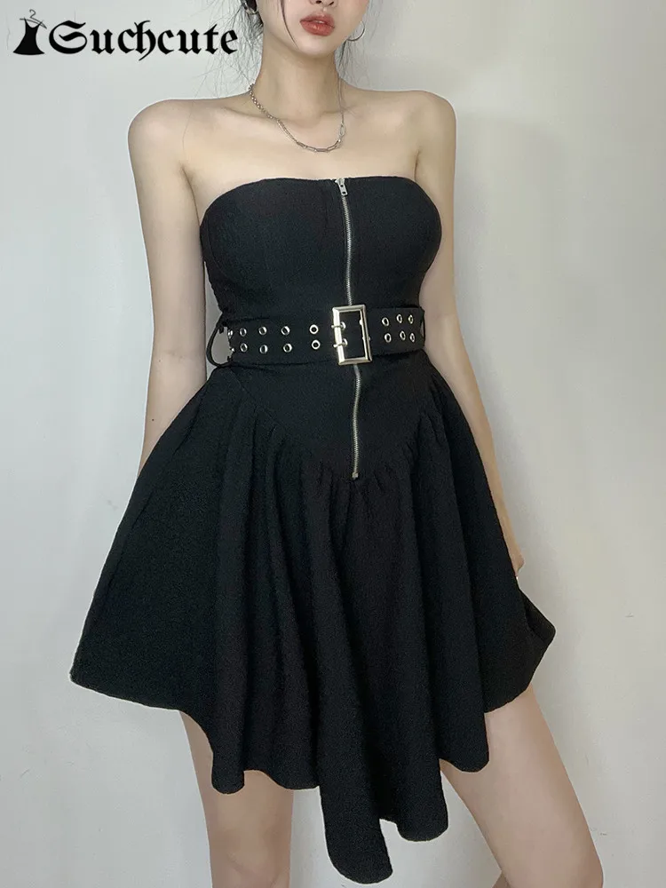 SUCHCUTE Gothic Irregular Mini Dress With Belt Dark Academic Streetwear A-Line Party Dresses Vintage Elegant 90s Black Outfits
SUCHCUTE Gothic Irregular Mini Dress With Belt Dark Academic Streetwear A-Line Party Dresses Vintage Elegant 90s Black Outfits