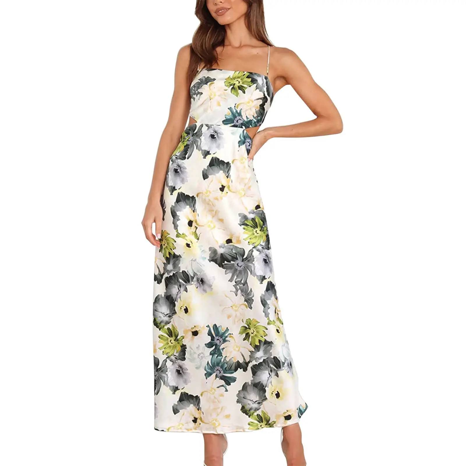 Women's Summer Fashion Elegant Backless Long Dress Flower Print Spaghetti Strap Cutout Cross Tie-Up Sleeveless Party Dress
Women's Summer Fashion Elegant Backless Long Dress Flower Print Spaghetti Strap Cutout Cross Tie-Up Sleeveless Party Dress
