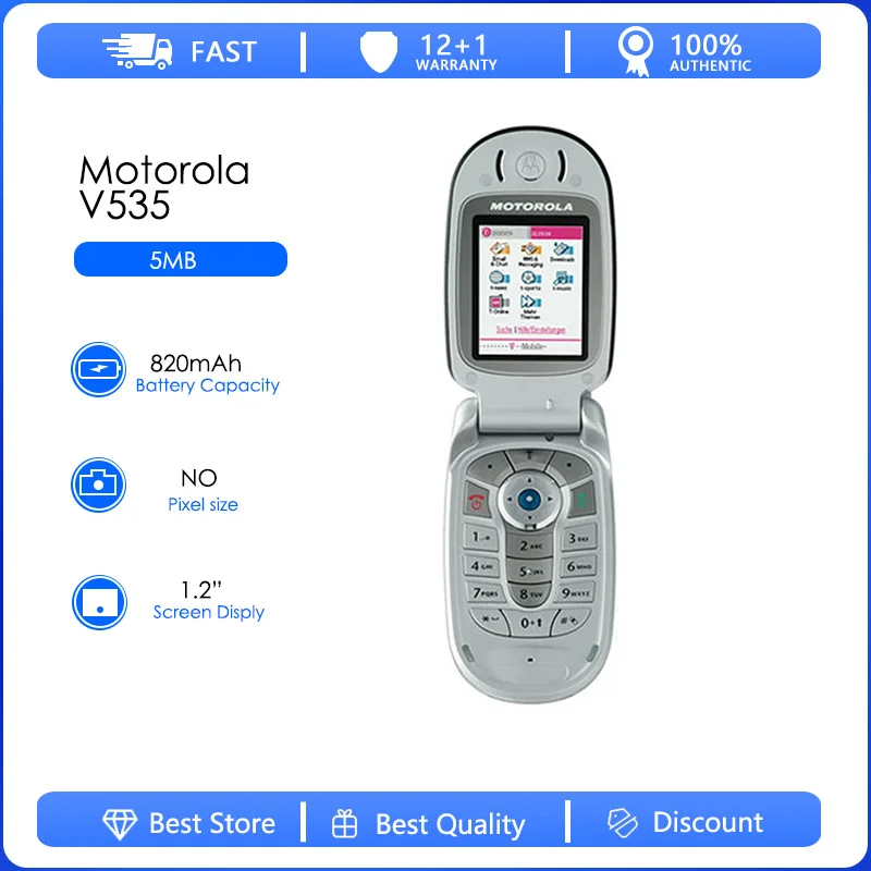Motorola V535 V550 E550 V545 Refurbished-Original Unlocked Cellphone GSM Flip cheap black Cellular Mobile Phone Free shipping
Motorola V535 V550 E550 V545 Refurbished-Original Unlocked Cellphone GSM Flip cheap black Cellular Mobile Phone Free shipping