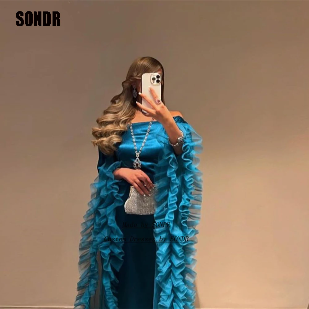 

SONDR Vintage Royal Blue Long Evening Dresses Cloak Sleeves Off Shoulder Dubai Formal Occasion Night Prom Dresses Gowns2023