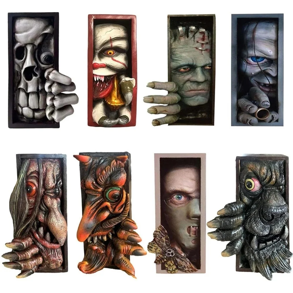 

Monster Bookends Skull Decor Resin Figurines Devil Statue Horror Peeping on The Bookshelf Human Face Sculpture Decoration Crafts