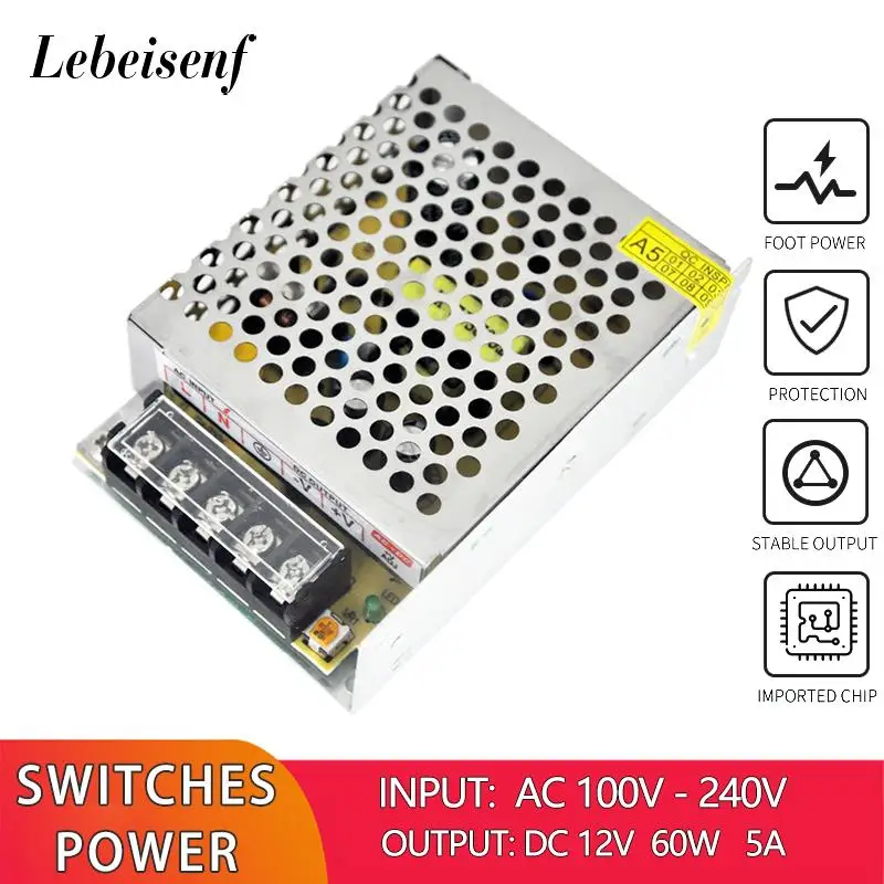 100-240V AC to DC 12V 5A 60W Converter Switch Mode Power Supply LED Lighting Transformer Drive Adapter DC12V AC/DC-enclosed SMPS
100-240V AC to DC 12V 5A 60W Converter Switch Mode Power Supply LED Lighting Transformer Drive Adapter DC12V AC/DC-enclosed SMPS