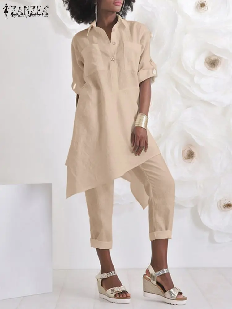 Spring Elegant Solid Pants Sets Women Loose Suits ZANZEA Casual Long Sleeve Irregular Hem Blouse Matching Sets 2PCS Tracksuits
Spring Elegant Solid Pants Sets Women Loose Suits ZANZEA Casual Long Sleeve Irregular Hem Blouse Matching Sets 2PCS Tracksuits