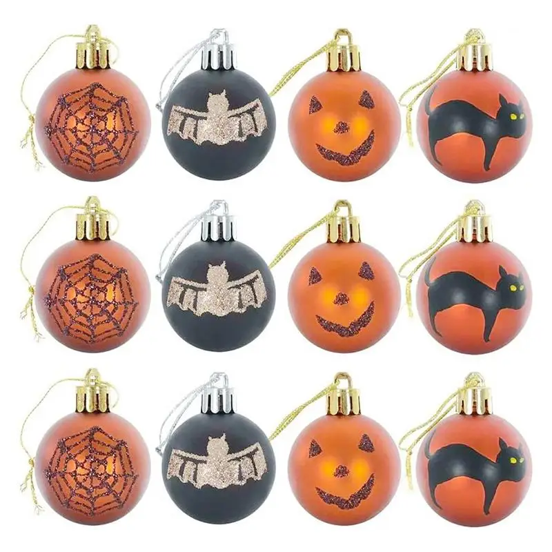 

12Pcs Halloween Ball Ornaments Pumpkin Ghost Balloons Shatterproof Halloween Baubles Spider Web Bat Balls For Party Home Decor