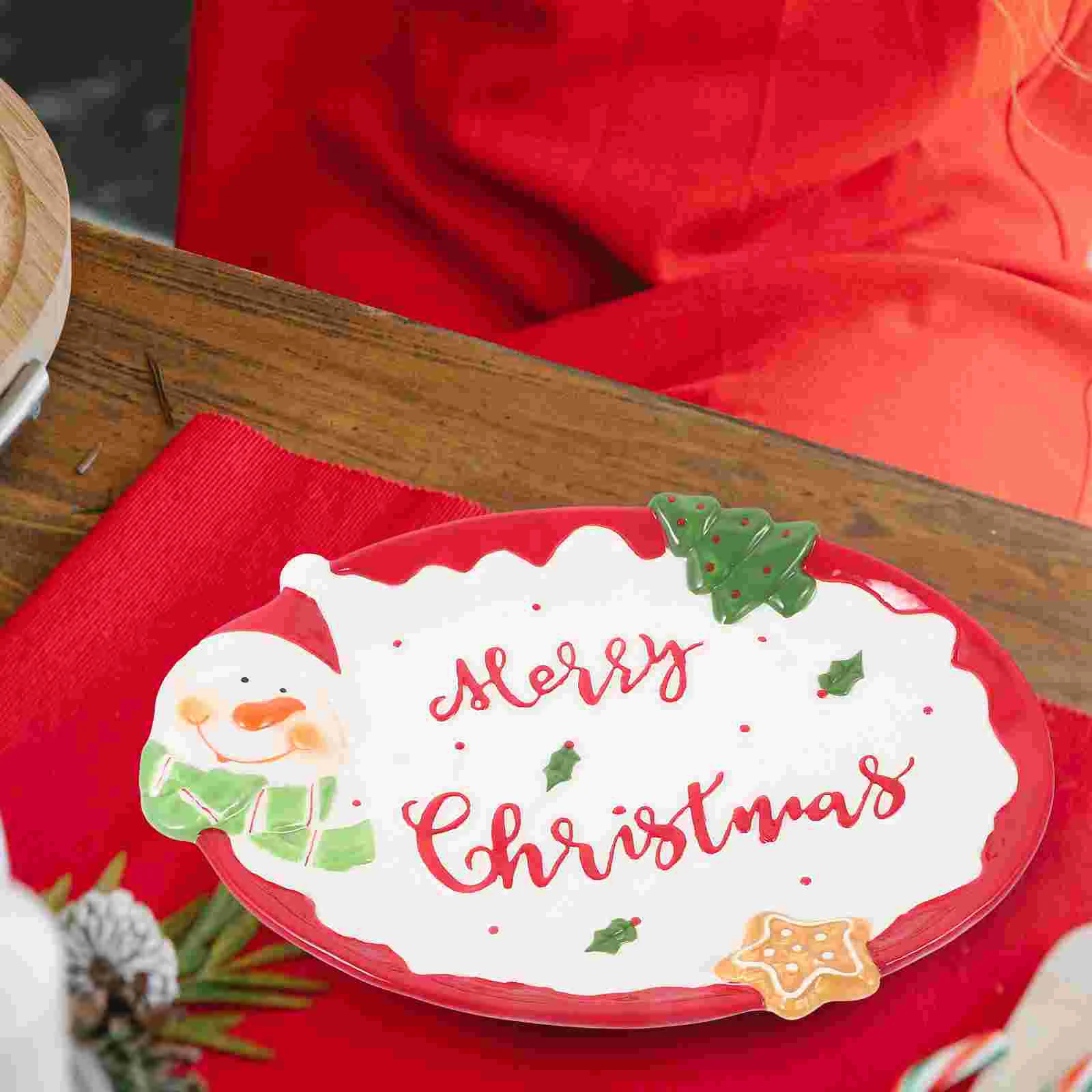 

Рождественские керамические тарелки декор, десертные тарелки, декоративные фишки, сервировочное блюдо, керамический контейнер для закусок, контейнер для еды