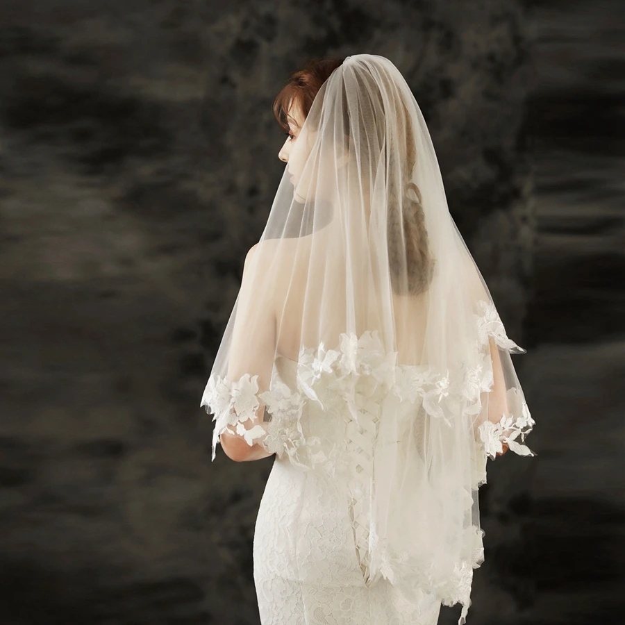 

New Arrival White Ivory Wedding Veils mariage accessoirres deco Sexy Bridal Veils bride veil Lace Appliqued velos de novia