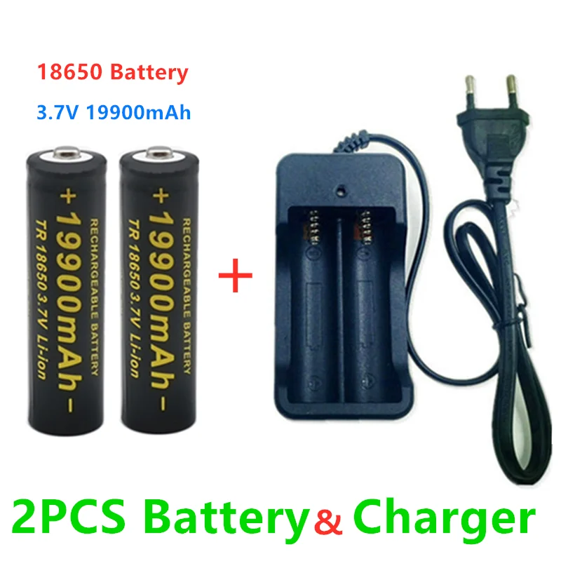 

2022novo18650bateriadealtaqualidade 19900mah 3.7v 18650 baterias li-ion bateria recarregável para lanterna tocha + carregador