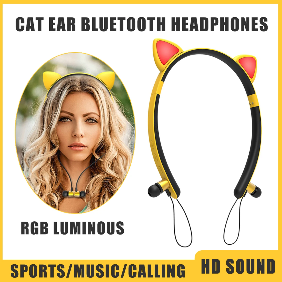 Cartoon Headband Cat Ear Bluetooth Headphones RGB Luminous Earplug Neck Hanging Wireless Earphones Sports Music Headset with Mic
Cartoon Headband Cat Ear Bluetooth Headphones RGB Luminous Earplug Neck Hanging Wireless Earphones Sports Music Headset with Mic