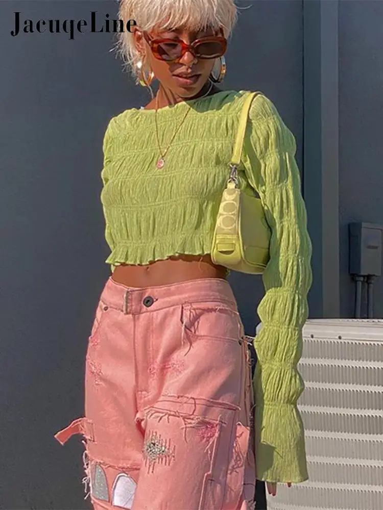 Jacuqeline Sexy See Through Short Ruched T-Shirts Women Autumn 2022 Long Sleeve Elegant O Neck Street Y2K Green Skinny Crop Top
Jacuqeline Sexy See Through Short Ruched T-Shirts Women Autumn 2022 Long Sleeve Elegant O Neck Street Y2K Green Skinny Crop Top