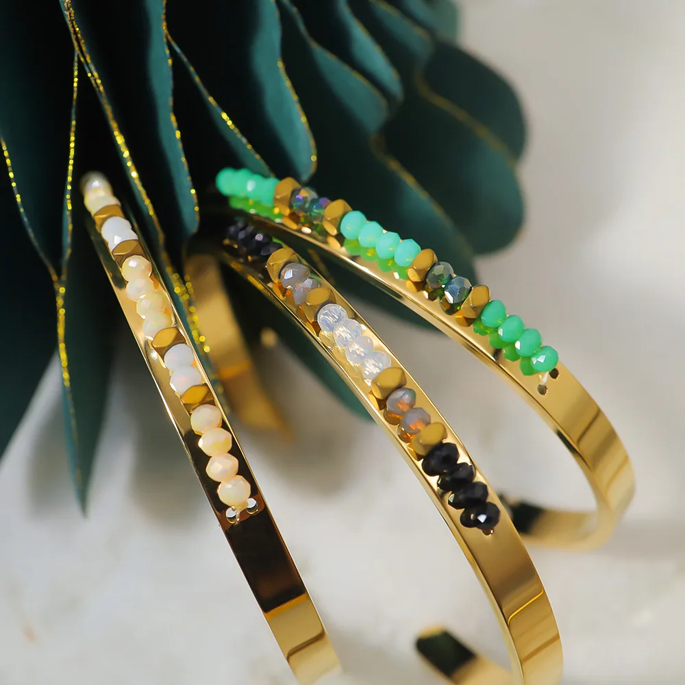New ins 18k Gold Stainless Steel Beaded Opening Bracelet Vintage Crystal Open Bangle For Women Girls Fashion Aesthetic Jewelry
New ins 18k Gold Stainless Steel Beaded Opening Bracelet Vintage Crystal Open Bangle For Women Girls Fashion Aesthetic Jewelry