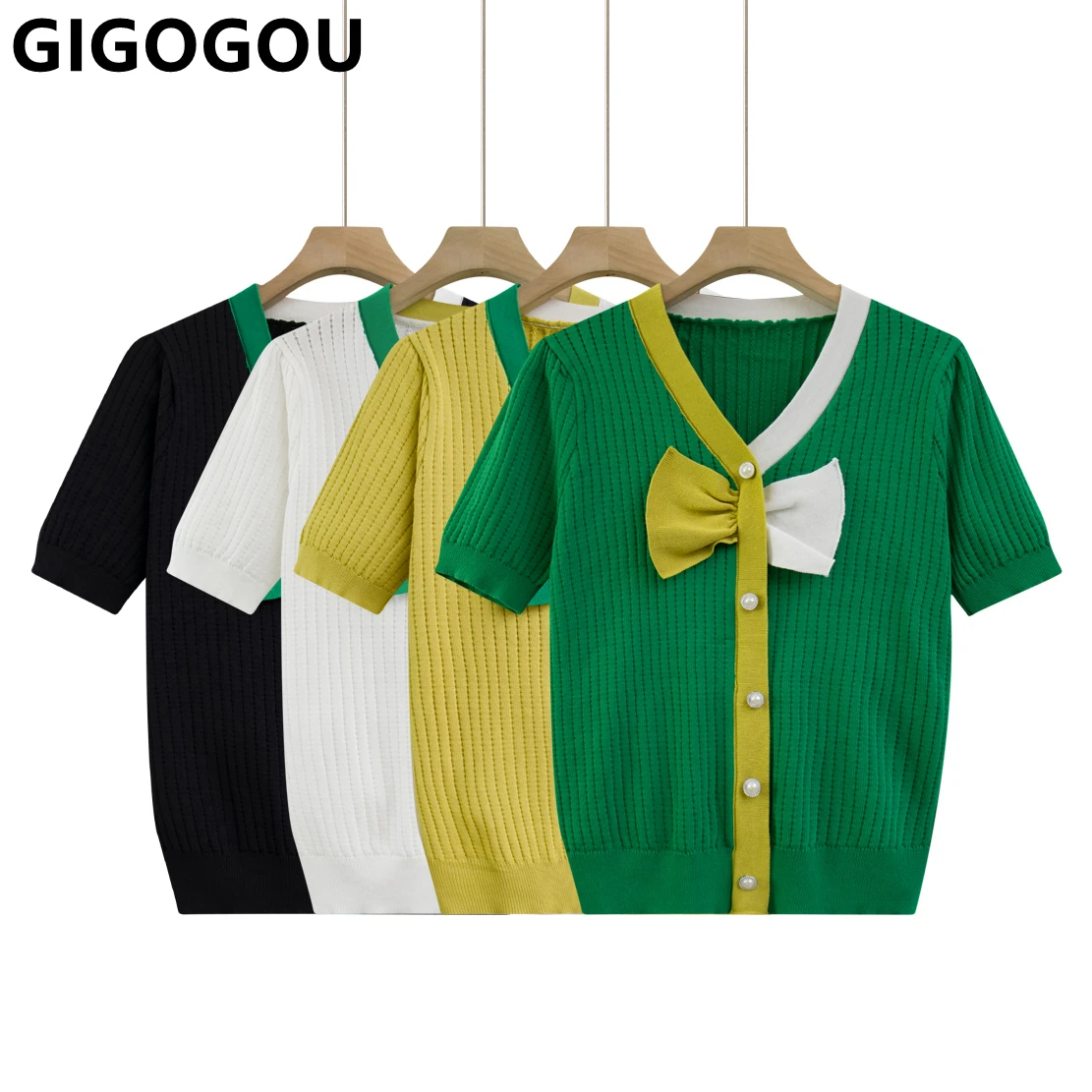 Женский трикотажный кардиган GIGOGOU, Повседневная футболка с галстуком-бабочкой, летняя футболка
Женский трикотажный кардиган GIGOGOU, Повседневная футболка с галстуком-бабочкой, летняя футболка