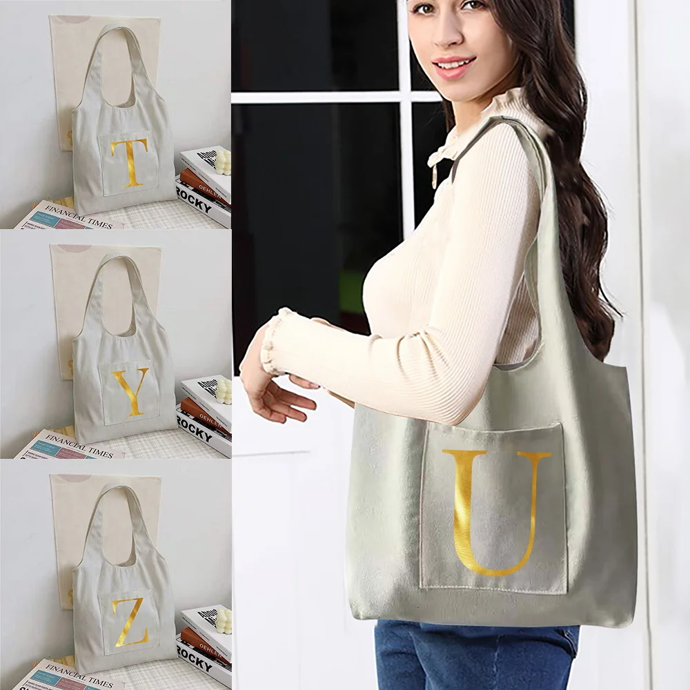 Foldable Shopping Bag Reusable Handbag Shopper Bag Casual Ladies Canvas Large Capacity Letter Initials Print Shoulder Tote Bag
Foldable Shopping Bag Reusable Handbag Shopper Bag Casual Ladies Canvas Large Capacity Letter Initials Print Shoulder Tote Bag