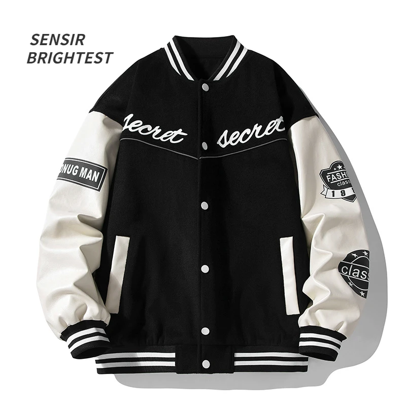 Sensir School Jacket American Pu Leather Stitched Tweed Baseball Suit High Street Oversize Loose varsity jacket Men
Sensir School Jacket American Pu Leather Stitched Tweed Baseball Suit High Street Oversize Loose varsity jacket Men