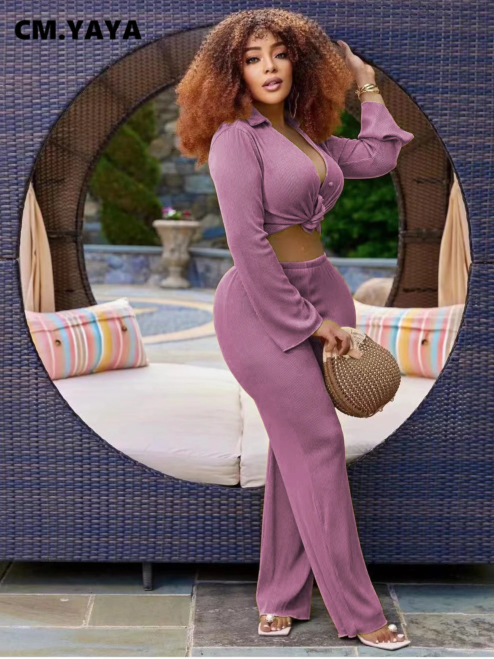 Уличный женский плиссированный комплект CM.YAYA, блузка с отложным воротником и длинным рукавом, рубашка и прямые брюки, женский костюм из двух... 
Уличный женский плиссированный комплект CM.YAYA, блузка с отложным воротником и длинным рукавом, рубашка и прямые брюки, женский костюм из двух...