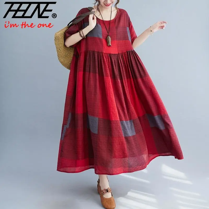 New Fashion Vestidos De Mujer Oversized Plaid Vintage Casual Summer Dress Women Cotton Long Loose Ladies Dresses Robe Femme
New Fashion Vestidos De Mujer Oversized Plaid Vintage Casual Summer Dress Women Cotton Long Loose Ladies Dresses Robe Femme