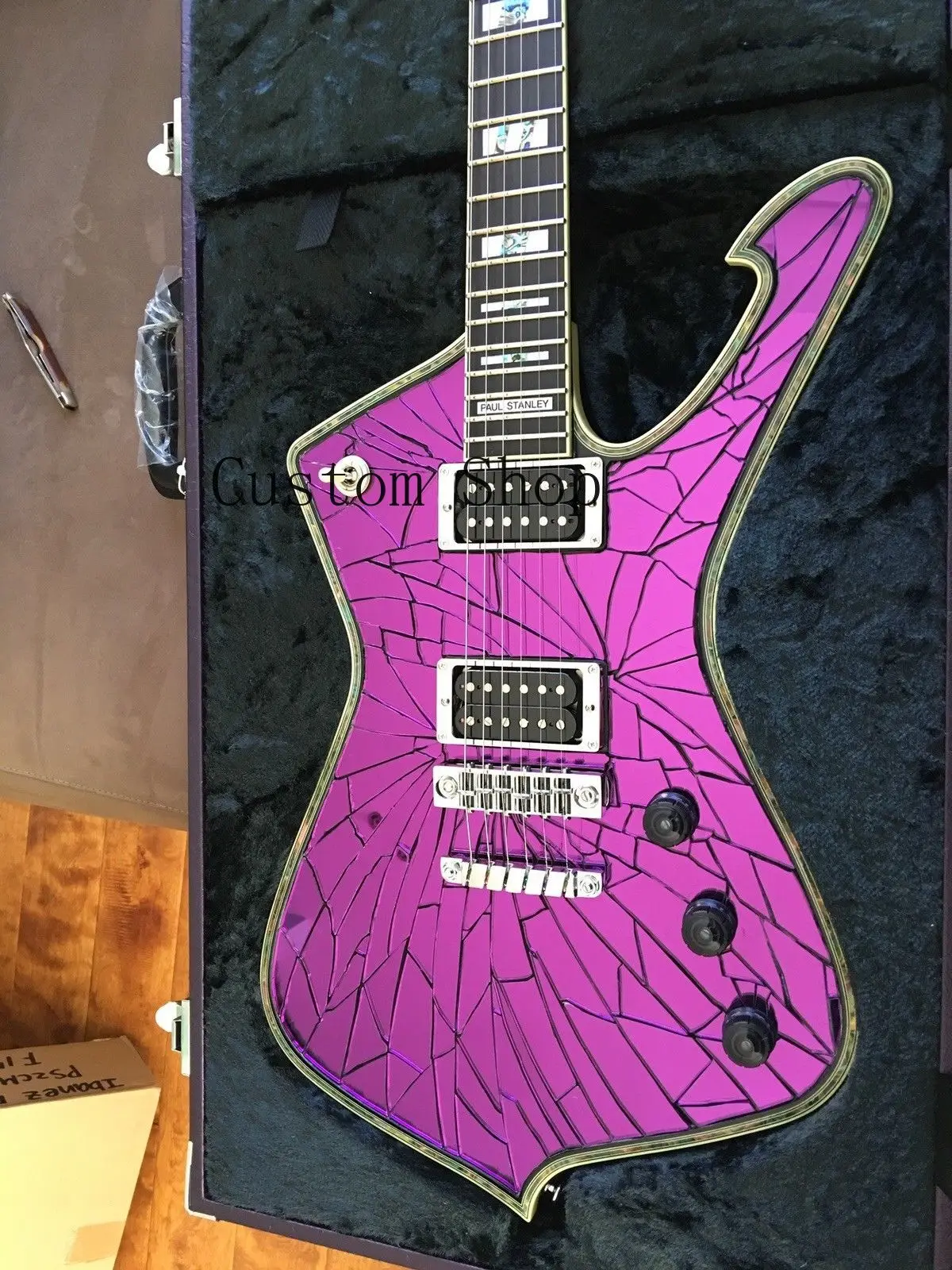 

Limited Edition PS2CM ICEMAN Paul Stanley Purple Gold Sliver Crack Mirror Electric Guitar Abalone & Cream Body binding