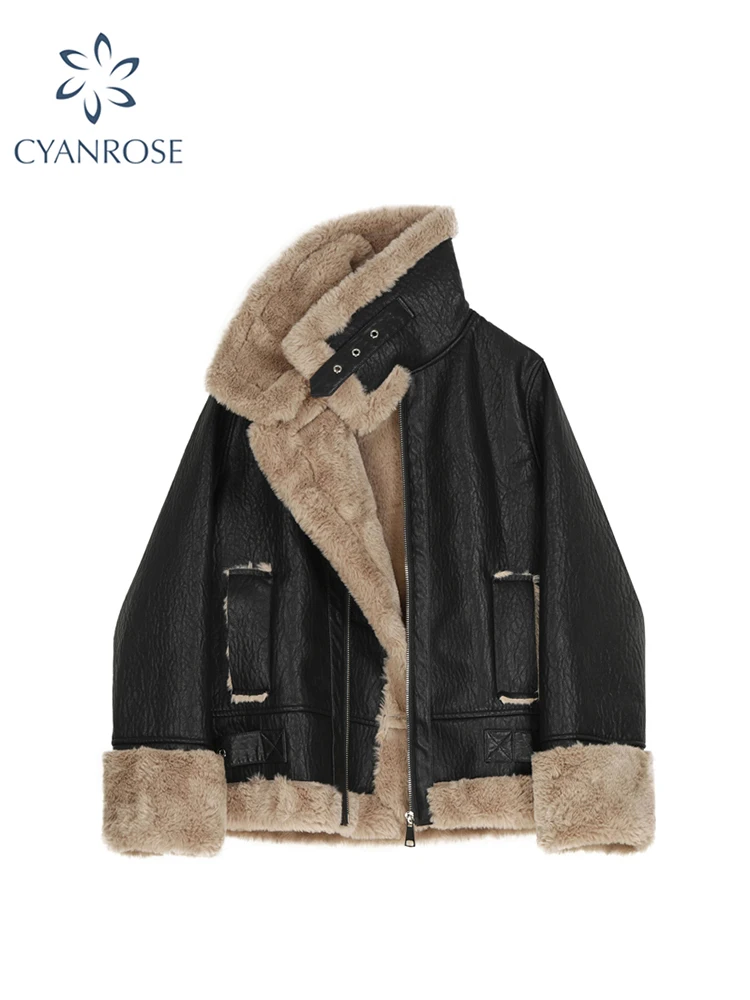 Fashion Faux Fur Coat Women Leather Jacket Autumn Winter Warm Plush Thick Outerwear Ladies Wool Fur Collar Zipper Basic Jackets
Fashion Faux Fur Coat Women Leather Jacket Autumn Winter Warm Plush Thick Outerwear Ladies Wool Fur Collar Zipper Basic Jackets