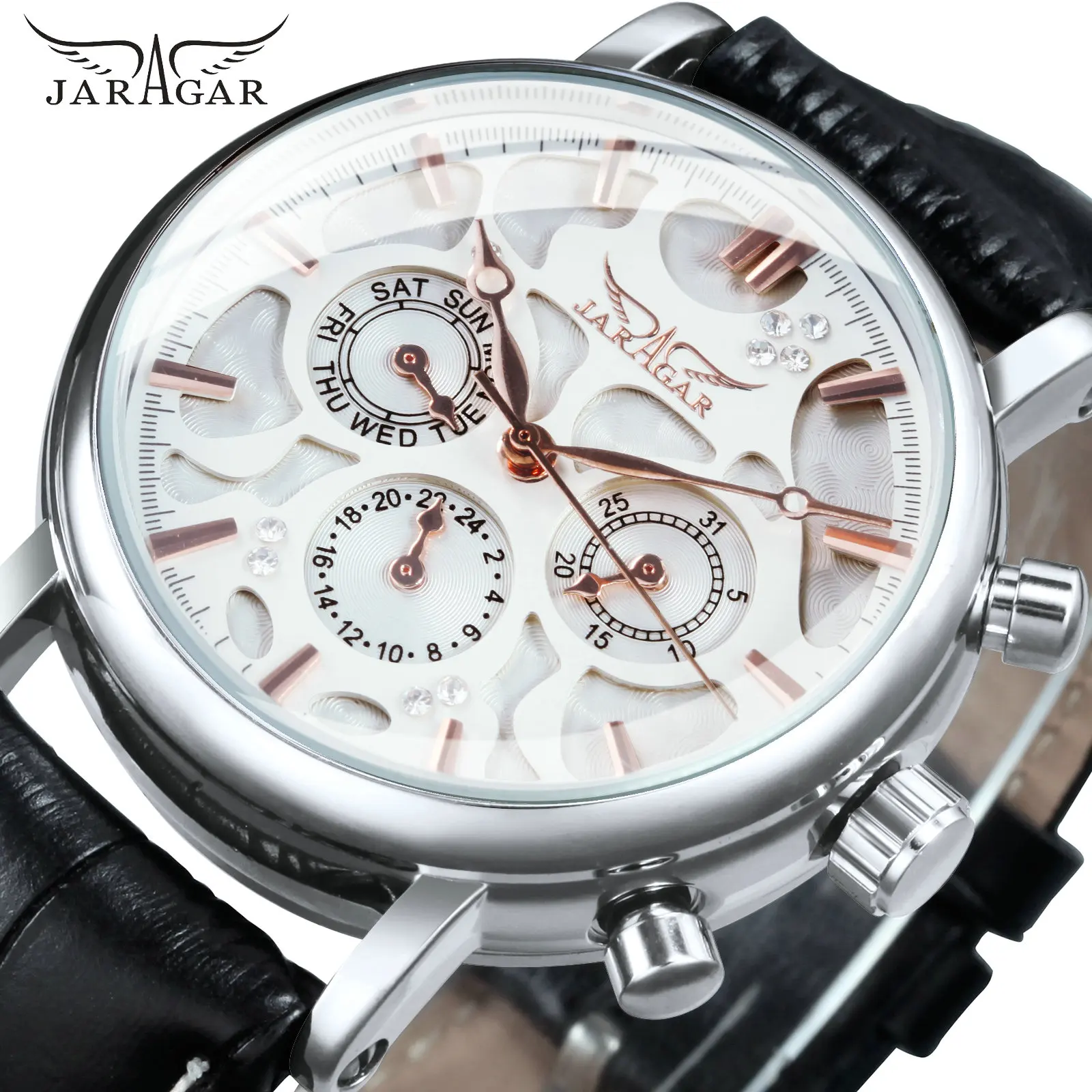 Часы наручные JARAGAR Мужские автоматические, многофункциональные спортивные механические брендовые Роскошные с кожаным ремешком
Часы наручные JARAGAR Мужские автоматические, многофункциональные спортивные механические брендовые Роскошные с кожаным ремешком