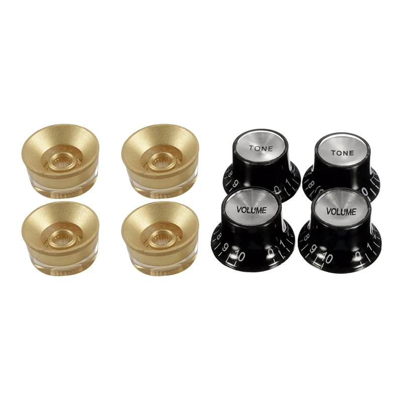 8 Pcs Guitar Knobs: 2 Volumes And 2 Tones Silver Top Hat Bell & 4 Pcs Control Speed Knobs
8 Pcs Guitar Knobs: 2 Volumes And 2 Tones Silver Top Hat Bell & 4 Pcs Control Speed Knobs