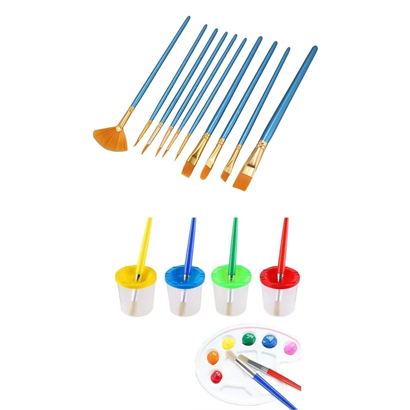 10Pcs Blue Handle Nylon Hair Paint Brushes & 9 Pcs No Spill Paint Cups Set With Paint Brushes And Paint Tray Palette
10Pcs Blue Handle Nylon Hair Paint Brushes & 9 Pcs No Spill Paint Cups Set With Paint Brushes And Paint Tray Palette