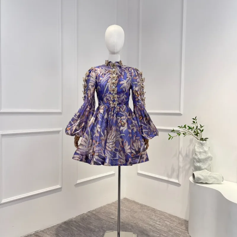 Purple 2023 Spring Summer New Linen Silk Top Quality Vintage Butterfly Appliques Long Lantern Sleeve Mini Dress for Woman
Purple 2023 Spring Summer New Linen Silk Top Quality Vintage Butterfly Appliques Long Lantern Sleeve Mini Dress for Woman