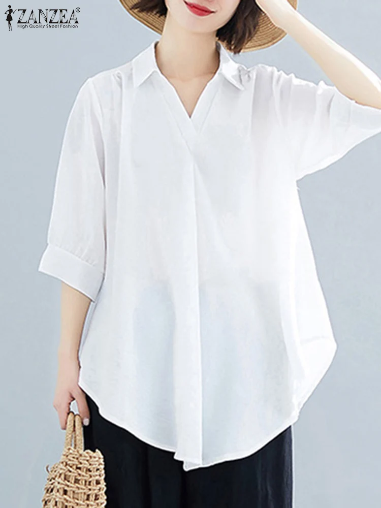 Casual Loose Tunic Tops 2022 ZANZEA Summer Women V Neck 3/4 Sleeve Blouse Solid OL Blusas Chemise Elegant Work Shirt Oversize 
Casual Loose Tunic Tops 2022 ZANZEA Summer Women V Neck 3/4 Sleeve Blouse Solid OL Blusas Chemise Elegant Work Shirt Oversize